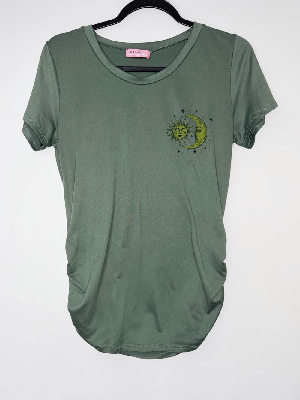 Marshalls Ragdoll Olive Green Sun & Moon Short Sleeve Boho Maternity Tee SMALL